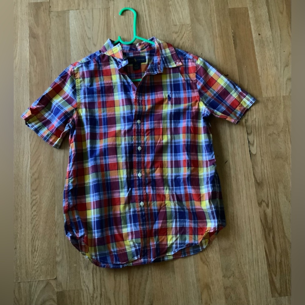 Ralph Lauren boys multicolor button down checkered shirt, size 14/16